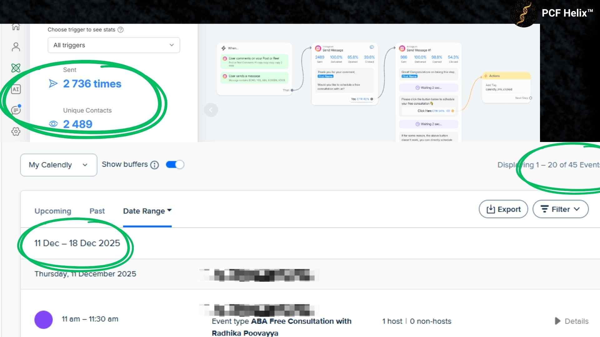 DM automation stats and Calendly bookings